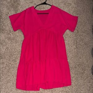 Vibrant Pink V-Neck Dress